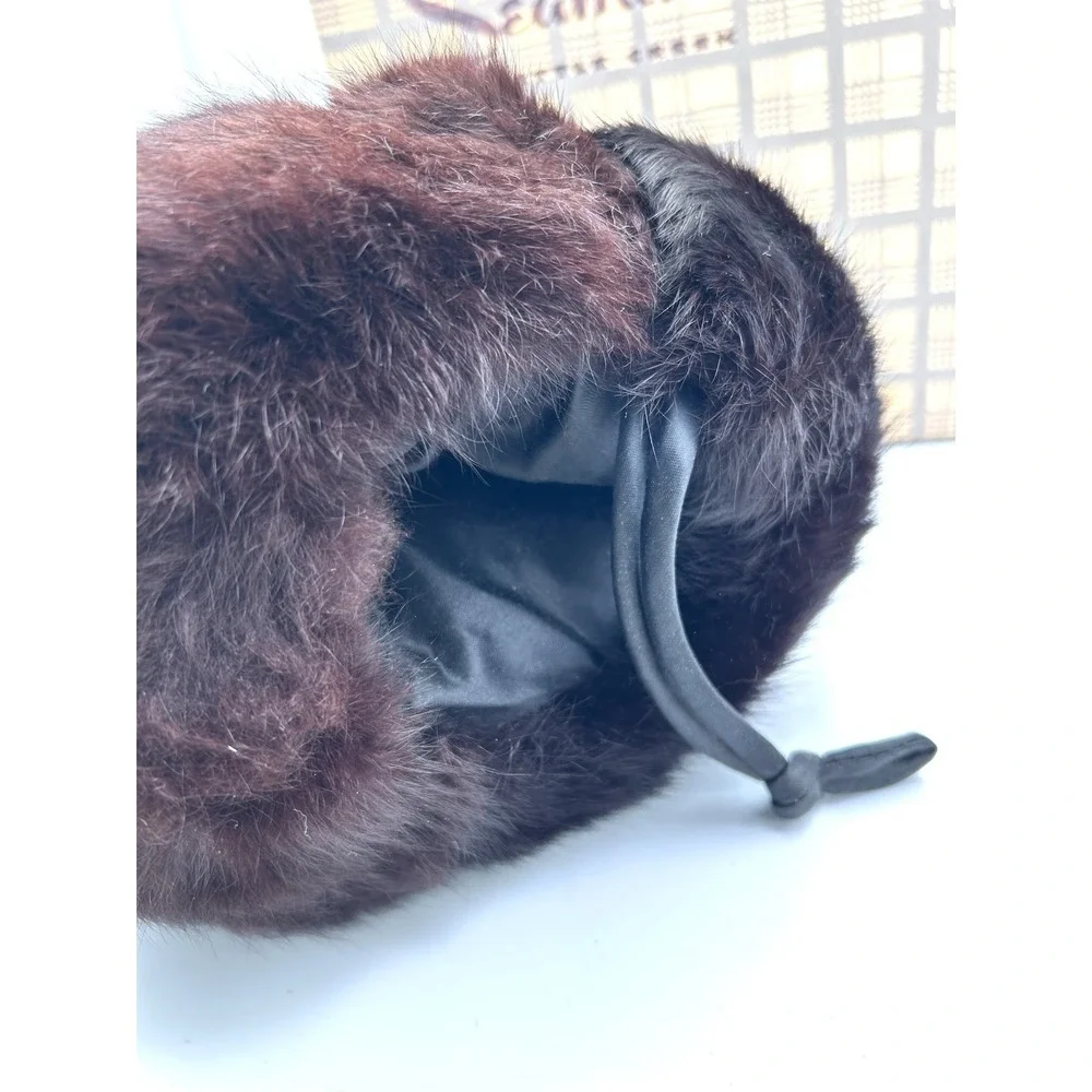 Vintage Black Brown Mink Satin Lined Hand Warmer Fur Muff 8